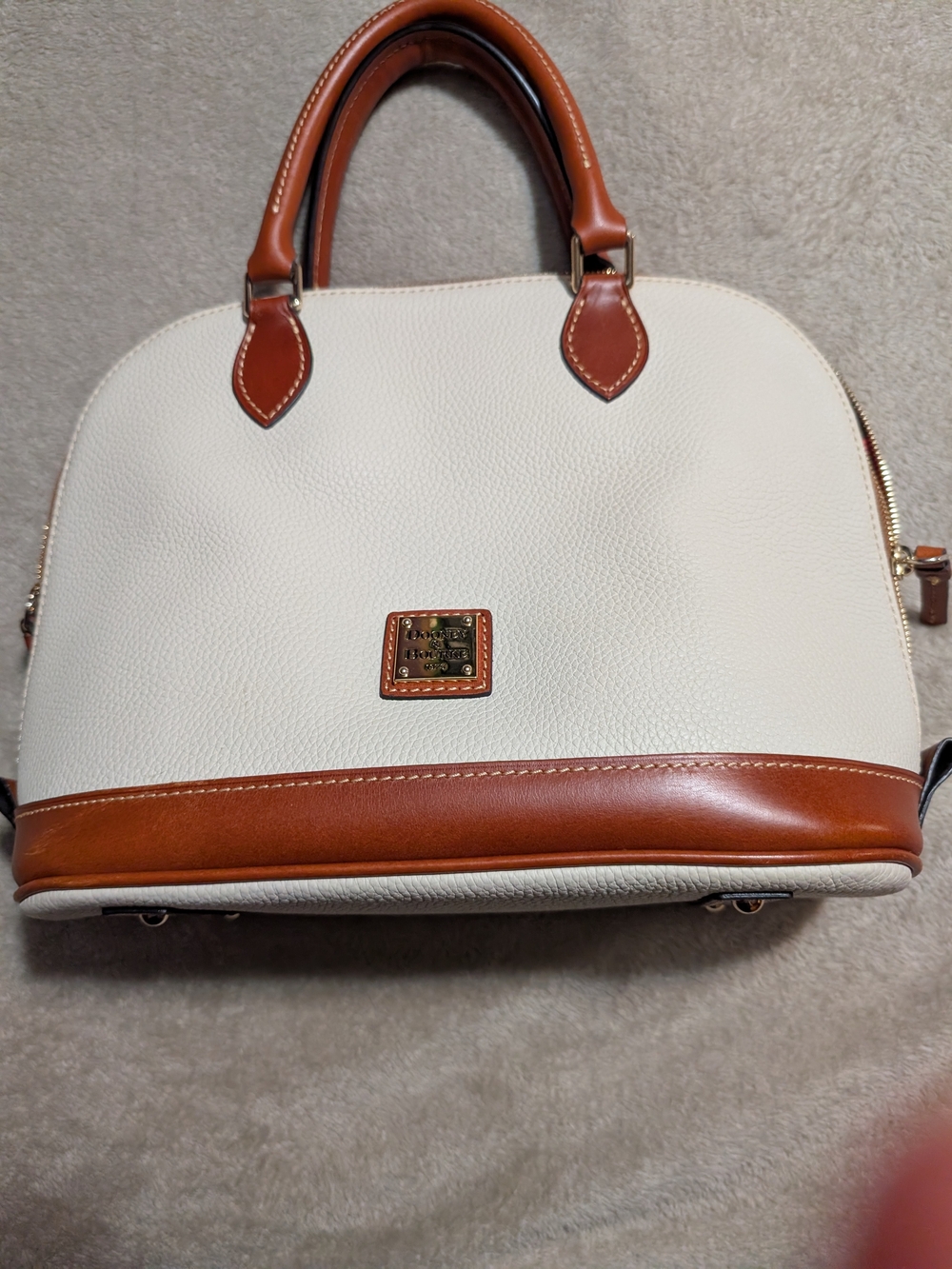 Dooney & Bourke Cream and Brown Dome Satchel